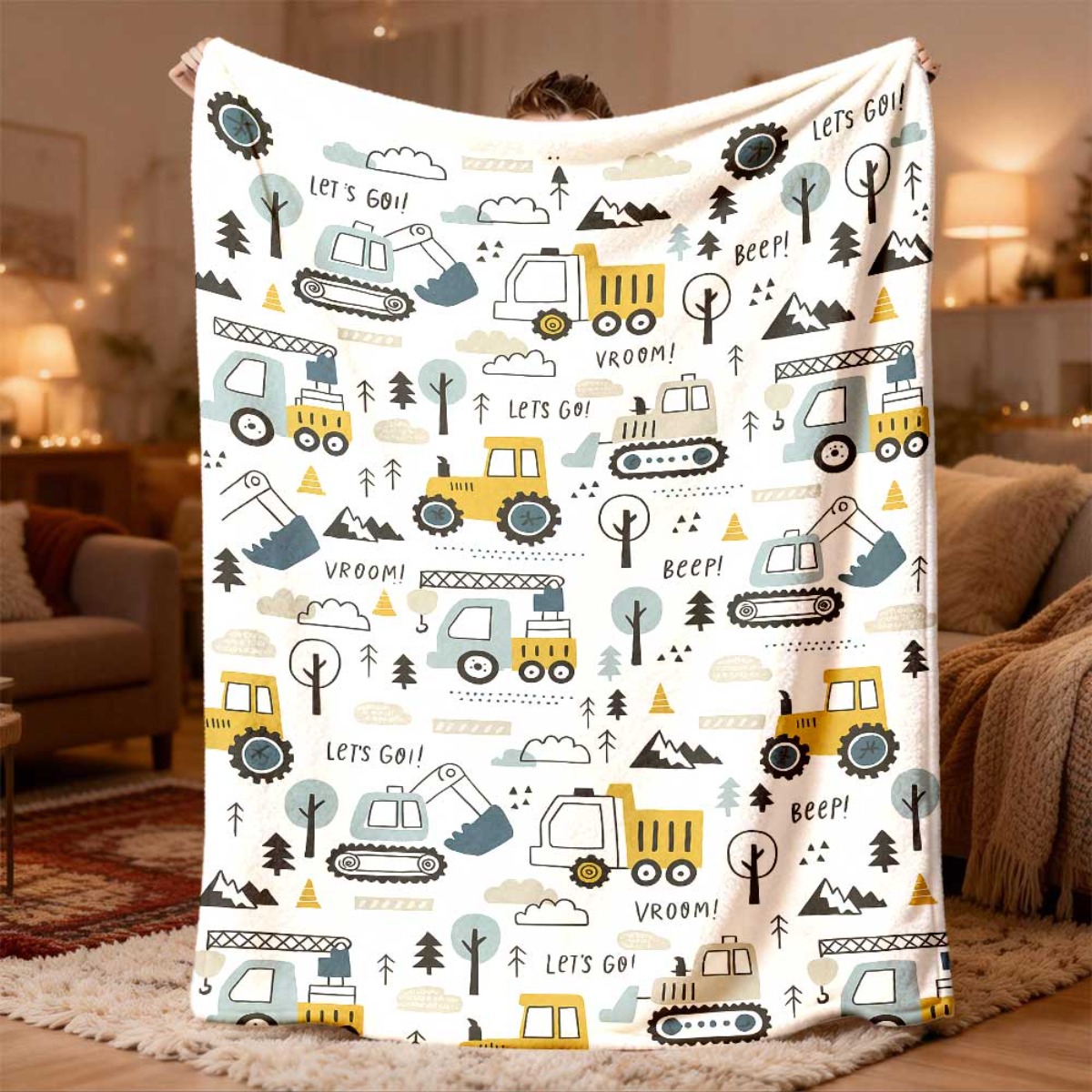 Baby Nursery Themes Boy - Construction Truck Vehicle Pattern Blanket Throw