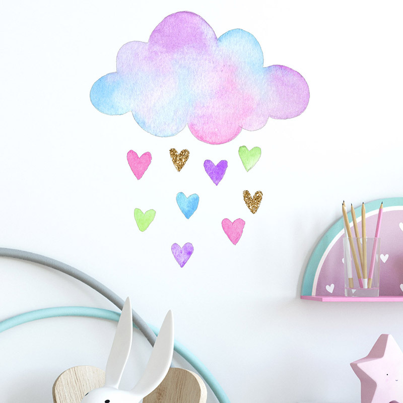 Baby Nursery Mural Wallpaper - Hand Drawn Colorful Love Clouds Wall