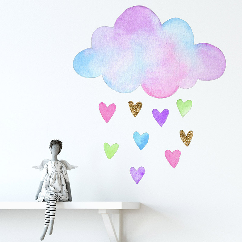 Hand Drawn Colorful Love Cloud - Baby Nursery Mural Wallpaper recension och pris
