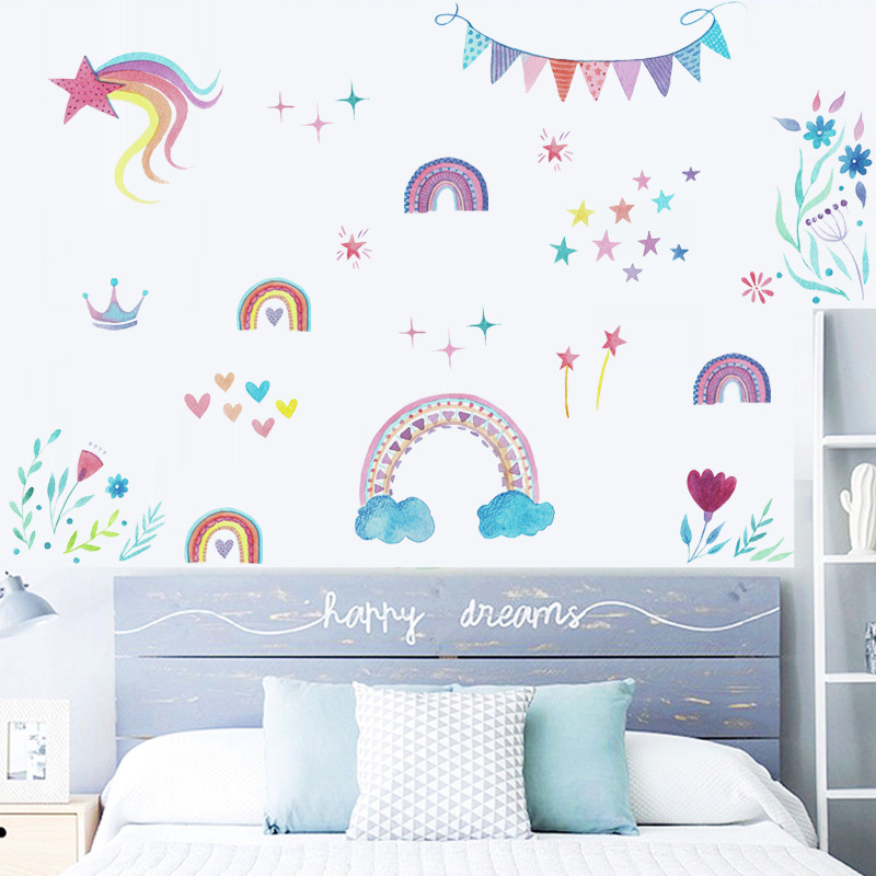 Cartoon Rainbow Stars Wall Sti - Baby Nursery Mural Wallpaper recension och pris