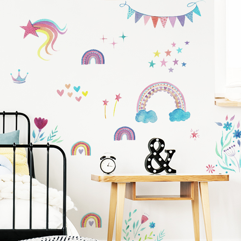 Cartoon Rainbow Stars Wall Sti - Baby Nursery Mural Wallpaper recension och pris