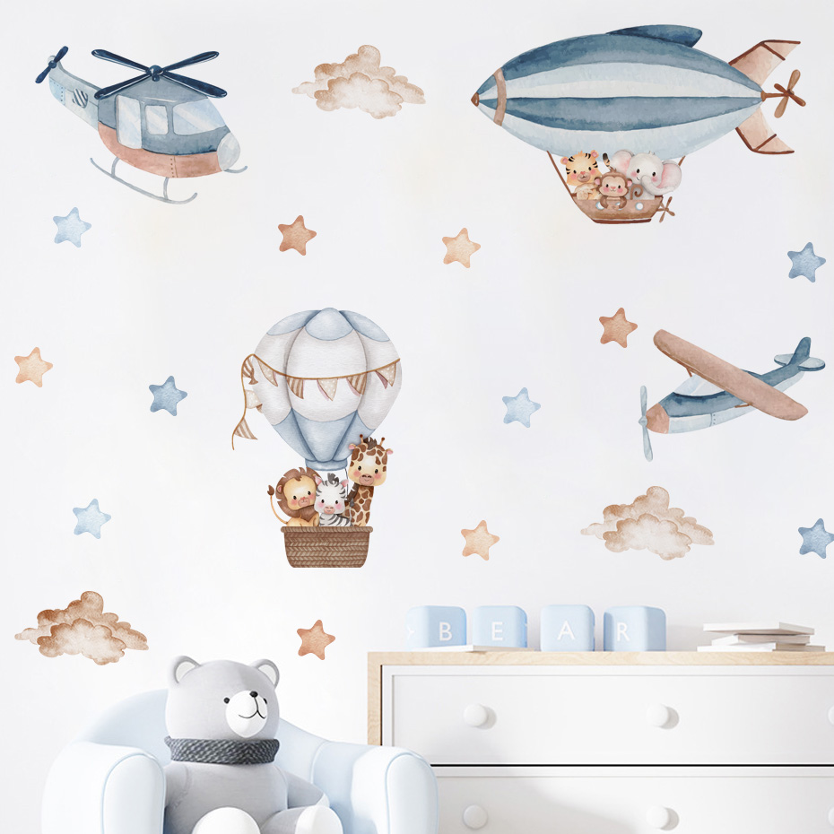 Watercolor Animals Hot Air Bal - Baby Nursery Stickers recension och pris